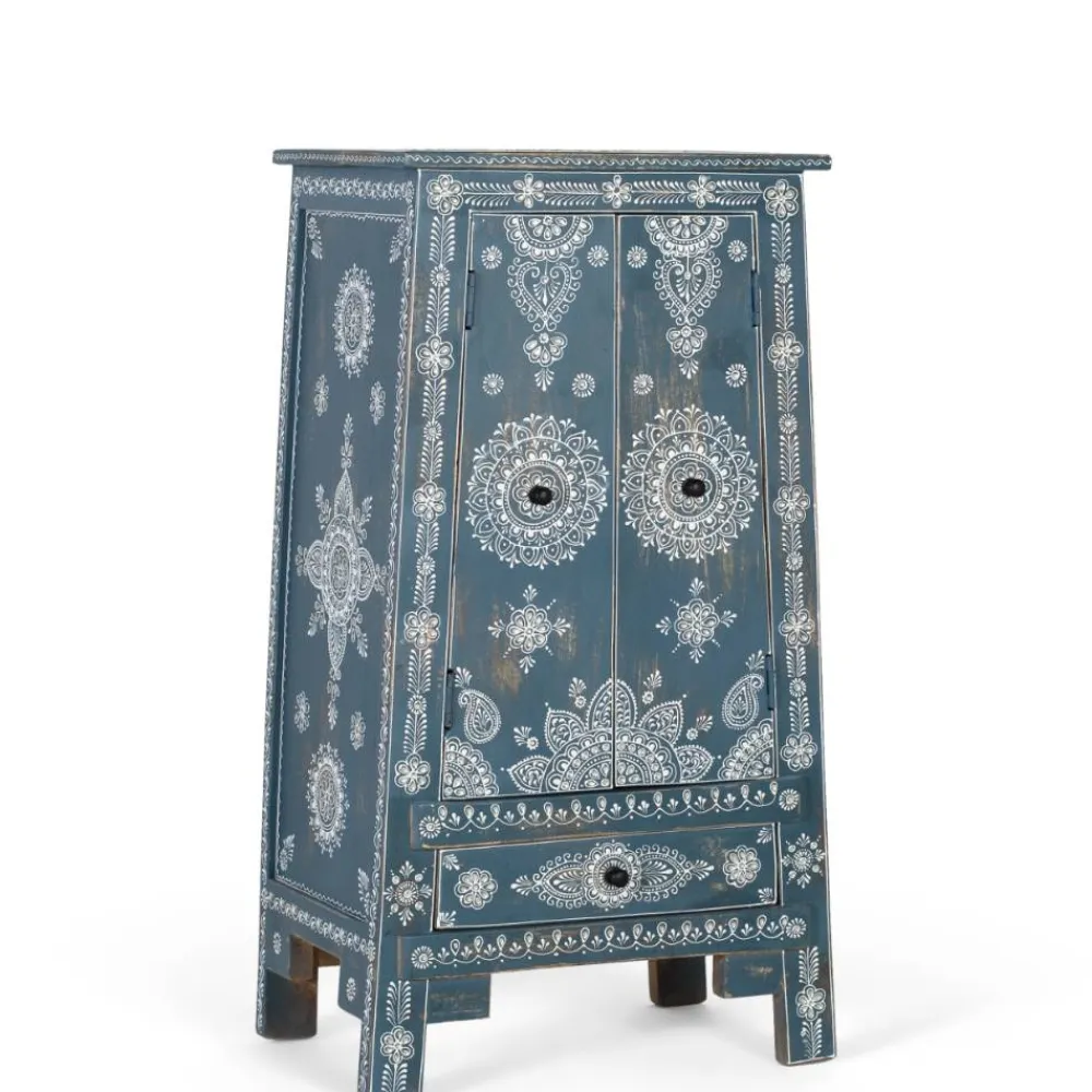 Wohnen Designermöbel|Highboards*Kommode in Blau mit weißer Bemalung - Fleet