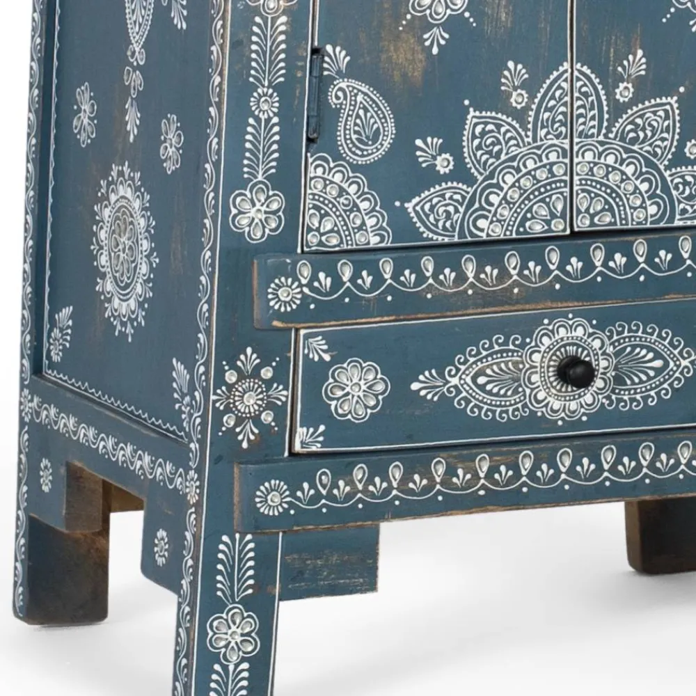 Wohnen Designermöbel|Highboards*Kommode in Blau mit weißer Bemalung - Fleet