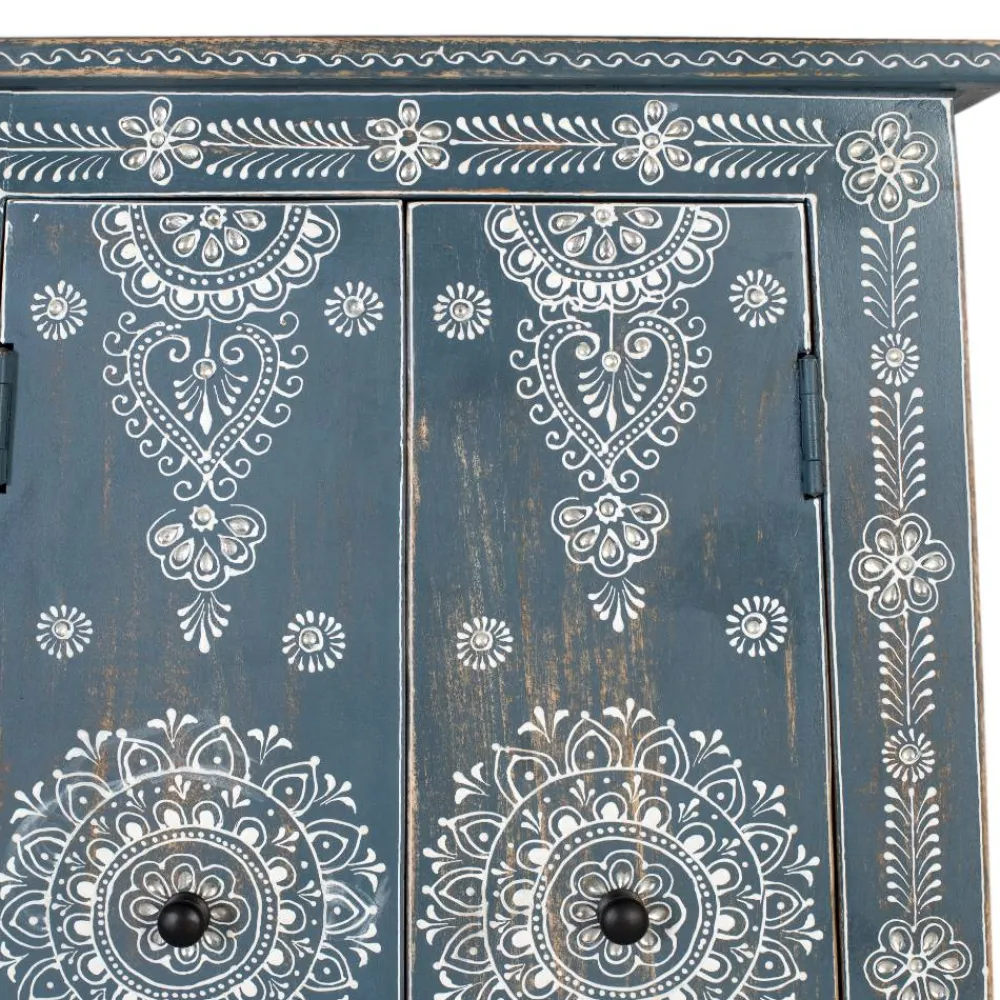 Wohnen Designermöbel|Highboards*Kommode in Blau mit weißer Bemalung - Fleet