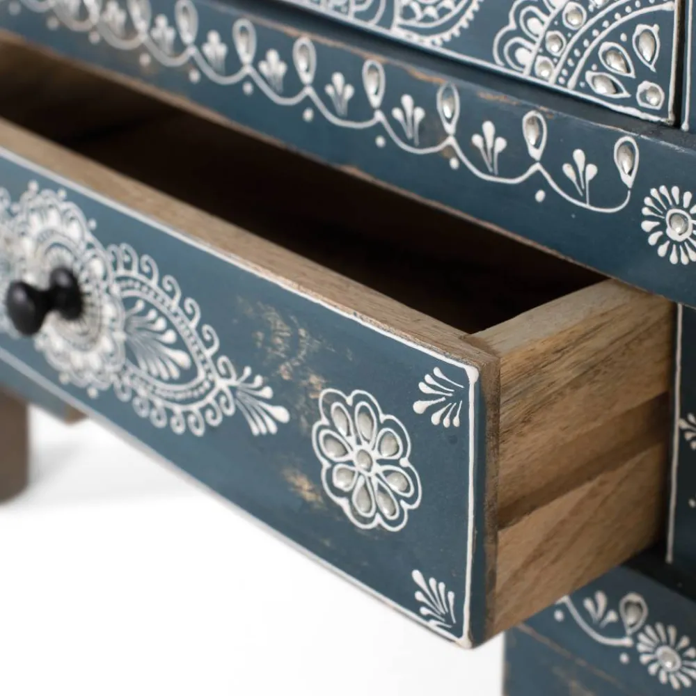 Wohnen Designermöbel|Highboards*Kommode in Blau mit weißer Bemalung - Fleet