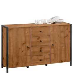 Wohnen Kommode in Eiche Holzoptik und Schwarz - Lavion