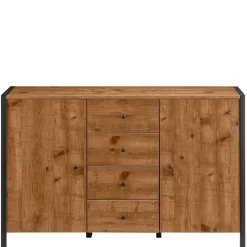 Wohnen Kommode in Eiche Holzoptik und Schwarz - Lavion