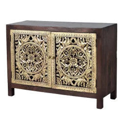 Wohnen Kommode in Gold und Walnuss Braun - Roswito