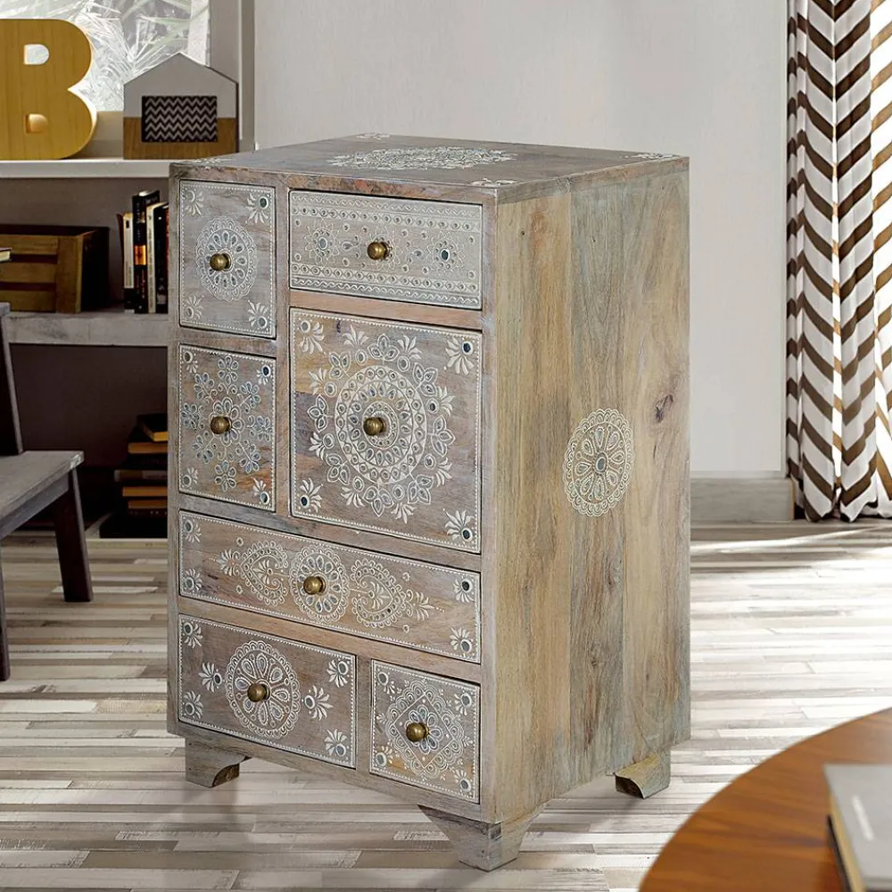 Wohnen Vintage Möbel|Nachttische*Kommode in Holz White Wash - Troyes