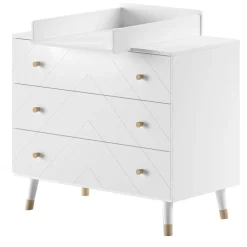 Kinder Wohnen Kommode mit Wickelaufsatz in Weiß mit Gold - Zimventa