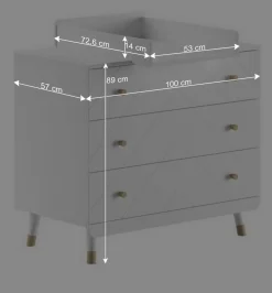 Kinder Wohnen Kommode mit Wickelaufsatz in Weiß mit Gold - Zimventa