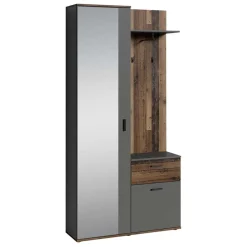 Wohnen Kompakte Garderobe in Anthrazit & Altholz Optik - Vlatu