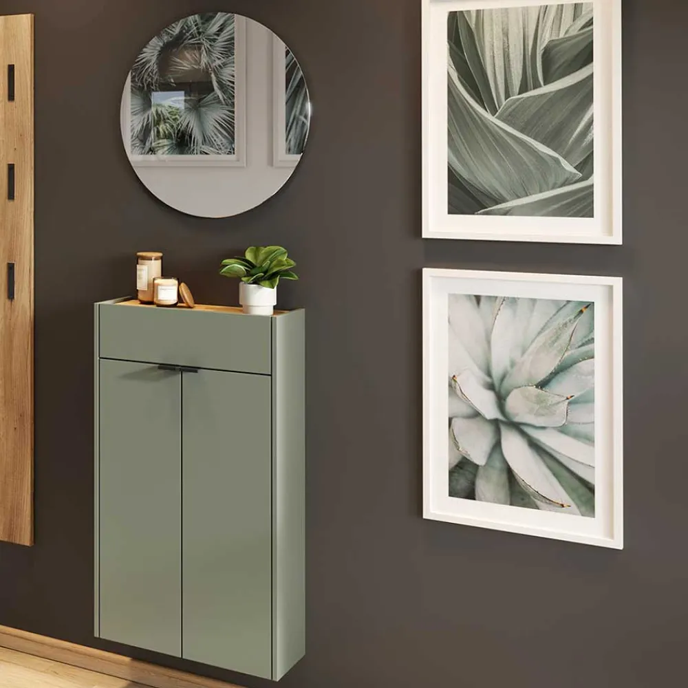 Wohnen Garderoben|Garderoben*Kompaktes Dielenmöbel Set in Graugrün - Point (dreiteilig)