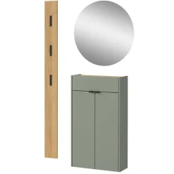 Wohnen Garderoben|Garderoben*Kompaktes Dielenmöbel Set in Graugrün - Point (dreiteilig)