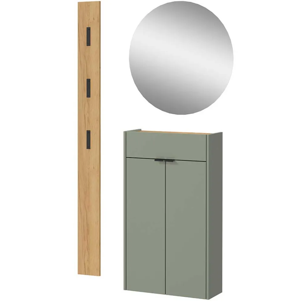 Wohnen Garderoben|Garderoben*Kompaktes Dielenmöbel Set in Graugrün - Point (dreiteilig)
