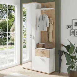 Wohnen Garderoben|Garderoben*Kompaktgarderobe in Weiß und Wildeiche Optik - Yumagno