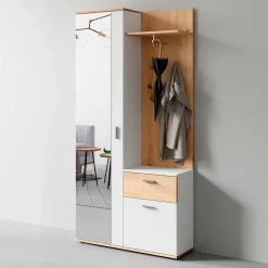 Wohnen Garderoben|Garderoben*Kompaktgarderobe in Weiß und Wildeiche Optik - Yumagno
