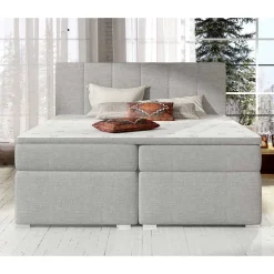 Wohnen Jugendbetten*Komplett ausgestattetes Boxbett in Hellgrau Stoff - Cibaota