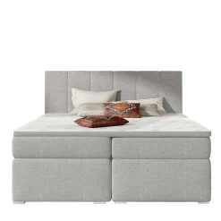 Wohnen Jugendbetten*Komplett ausgestattetes Boxbett in Hellgrau Stoff - Cibaota