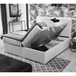 Wohnen Jugendbetten*Komplett ausgestattetes Boxbett in Hellgrau Stoff - Cibaota