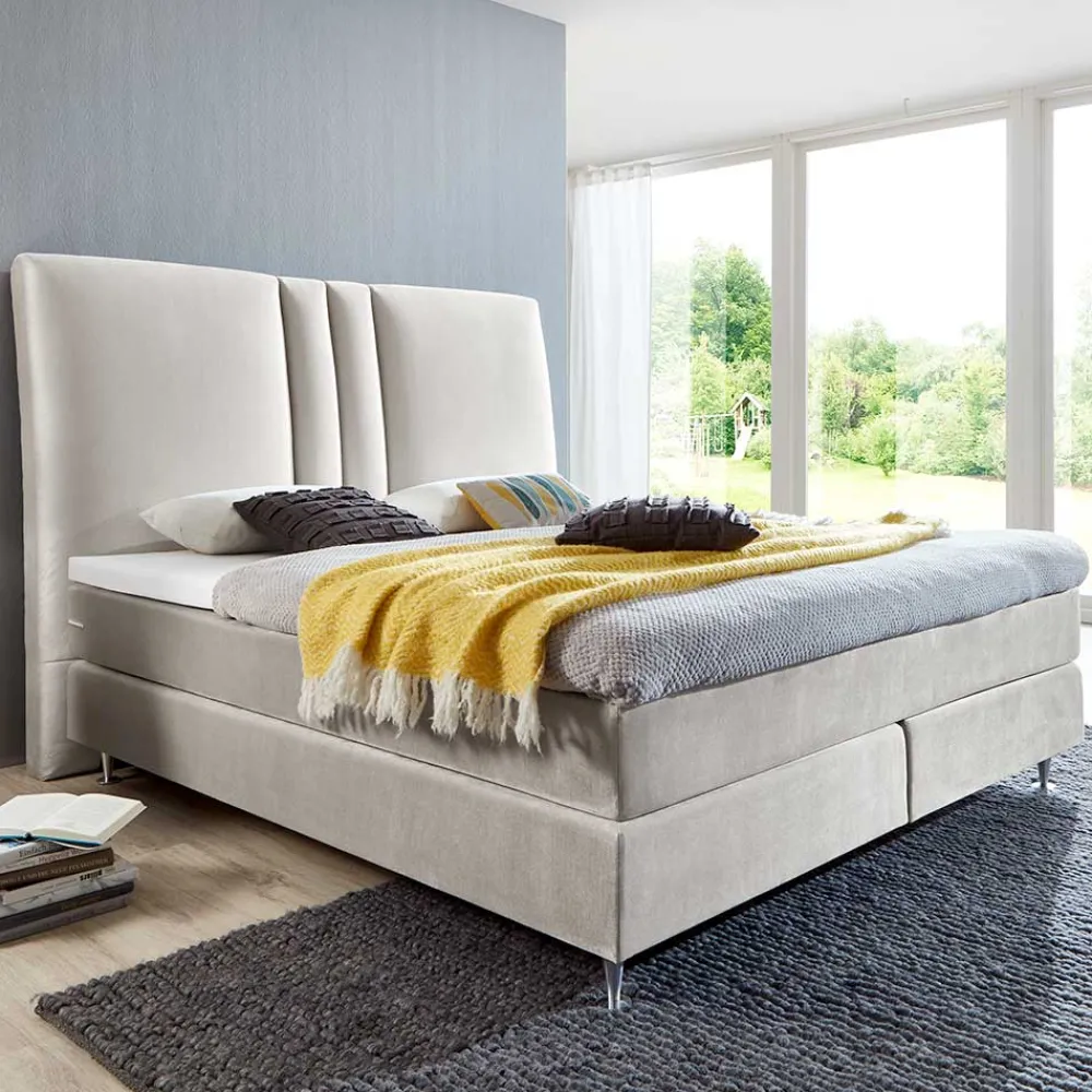 Wohnen Weiße Möbel|Betten*Komplett Boxspringbett in Creme - Skowera