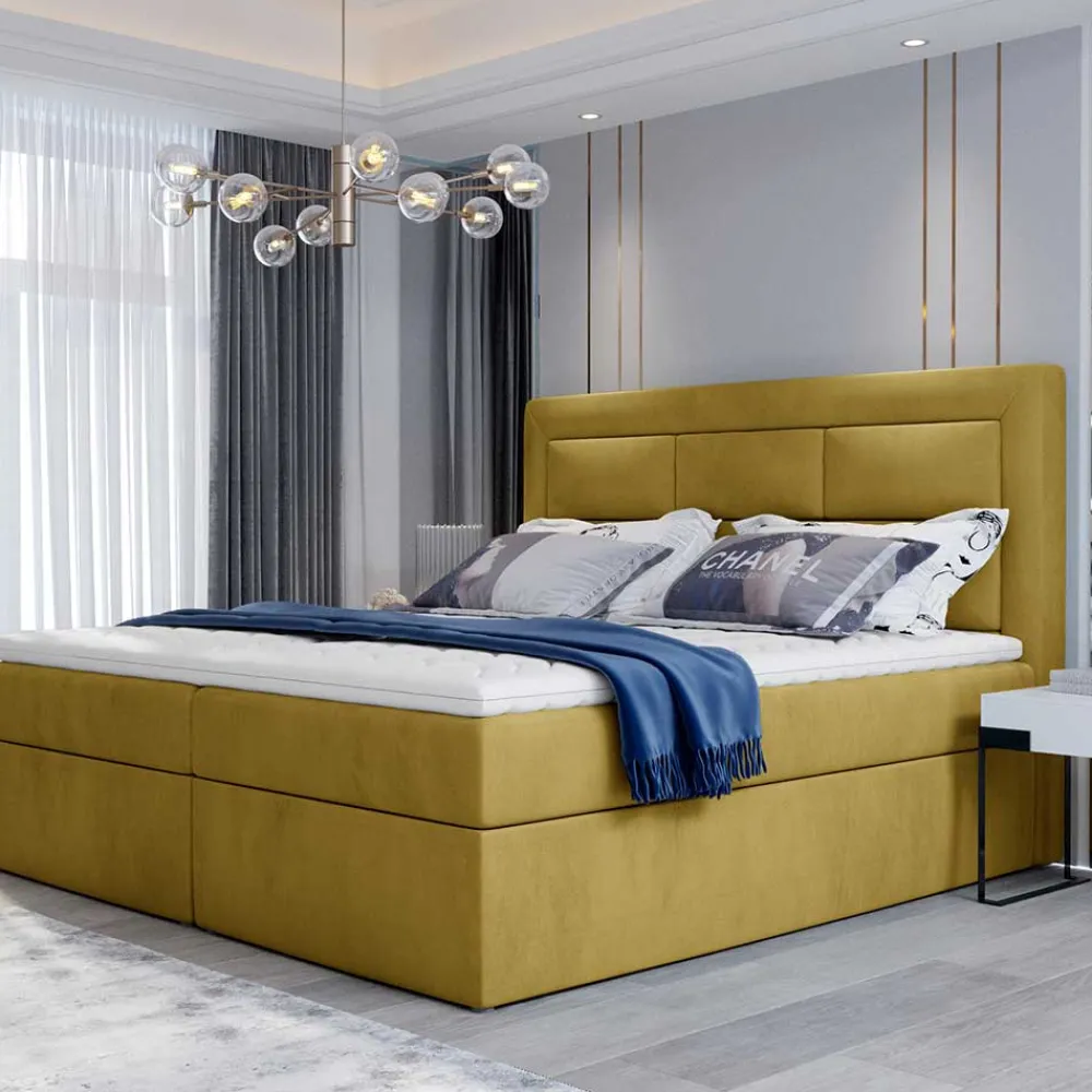 Wohnen Komplettbett mit Samtbezug in Senfgelb - Sestron