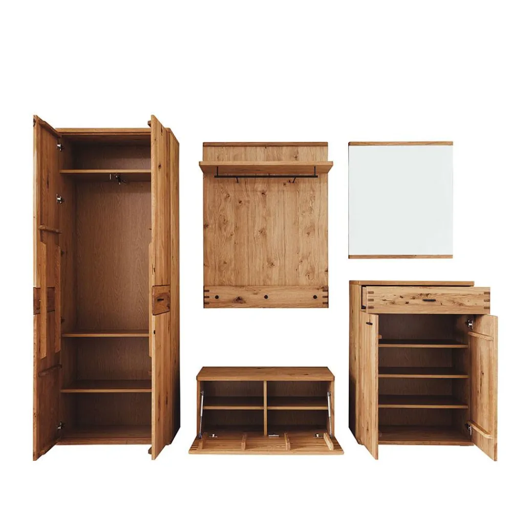 Wohnen Glasmöbel|Diele Komplett*Kompletteinrichtung Diele in Wildeiche - Manaus (fünfteilig)