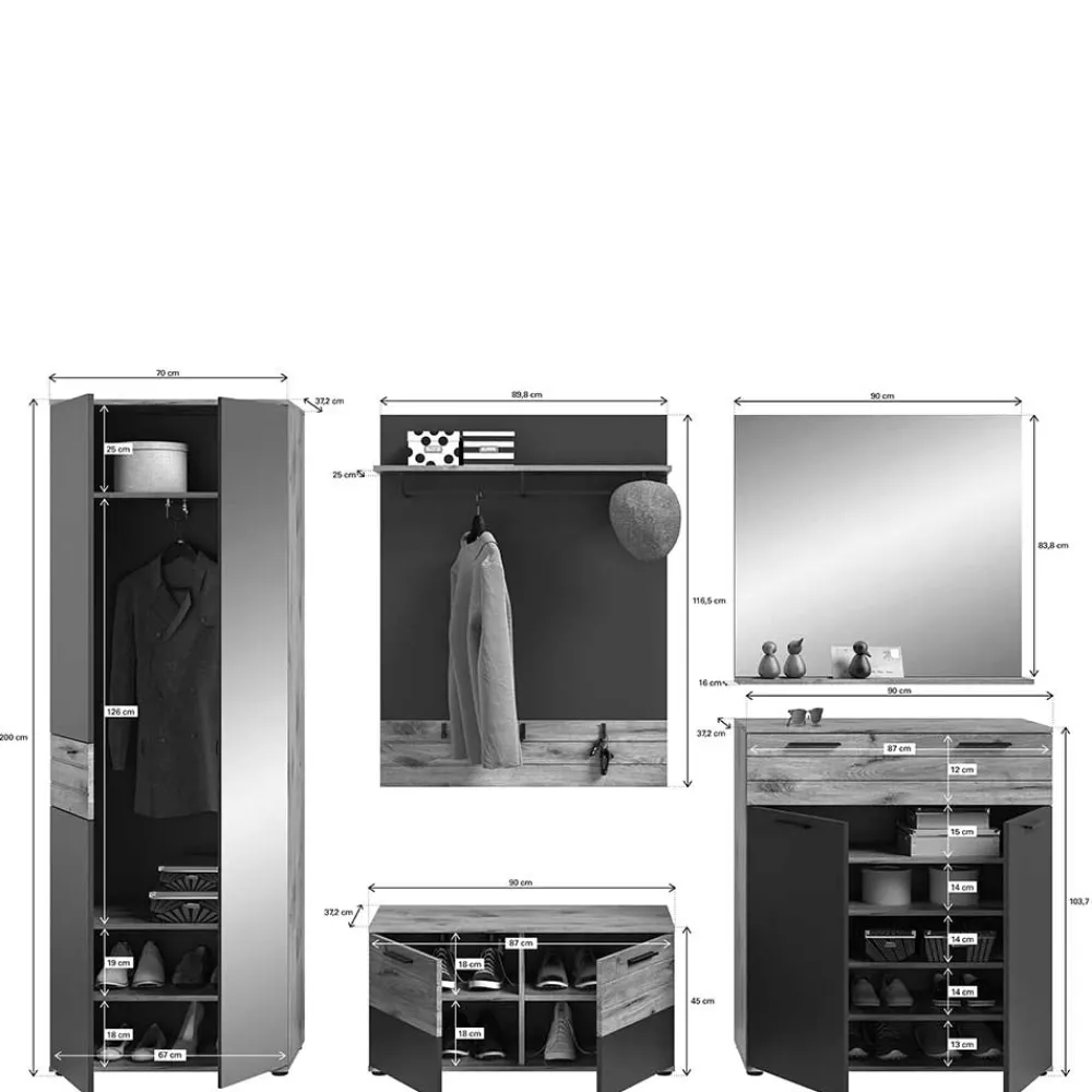 Wohnen Kompletteinrichtung für den Flur - Catamaron (fünfteilig)