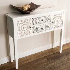 Wohnen Konsolentisch in Antikweiß & Gold - Acacio