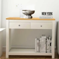 Wohnen Konsolentisch in Cremeweiß mit Eiche - Langoona