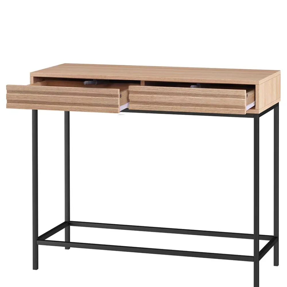 Wohnen Telefontische*Konsolentisch in Eiche Optik und Schwarz - Lunira