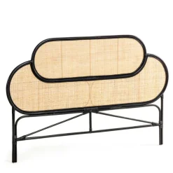 Wohnen Rattanmöbel*Kopfteil aus Rattan in Schwarz mit Geflecht - Aschau