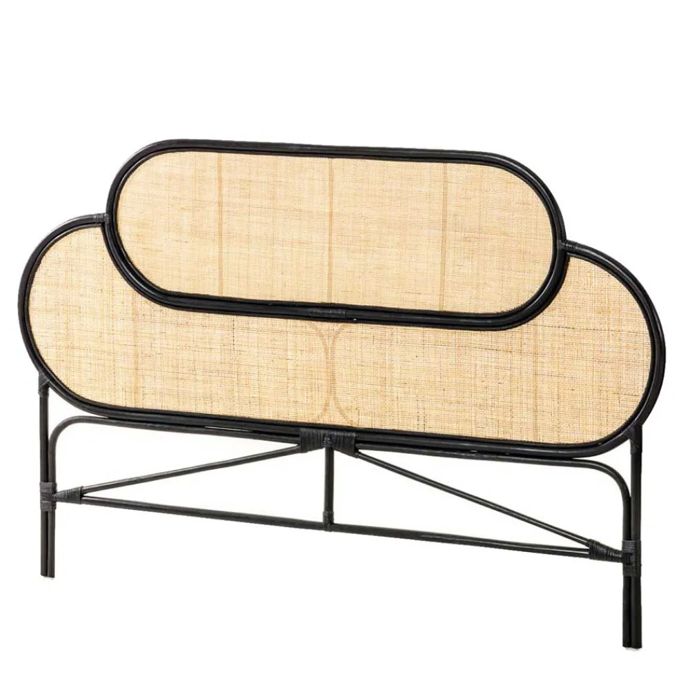 Wohnen Rattanmöbel*Kopfteil aus Rattan in Schwarz mit Geflecht - Aschau