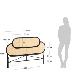 Wohnen Rattanmöbel*Kopfteil aus Rattan in Schwarz mit Geflecht - Aschau