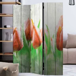 Wohnen Wohnzimmer-Regale|Paravents*Kunstdruck Paravent Tulpen vor Holzwand - Filicudio