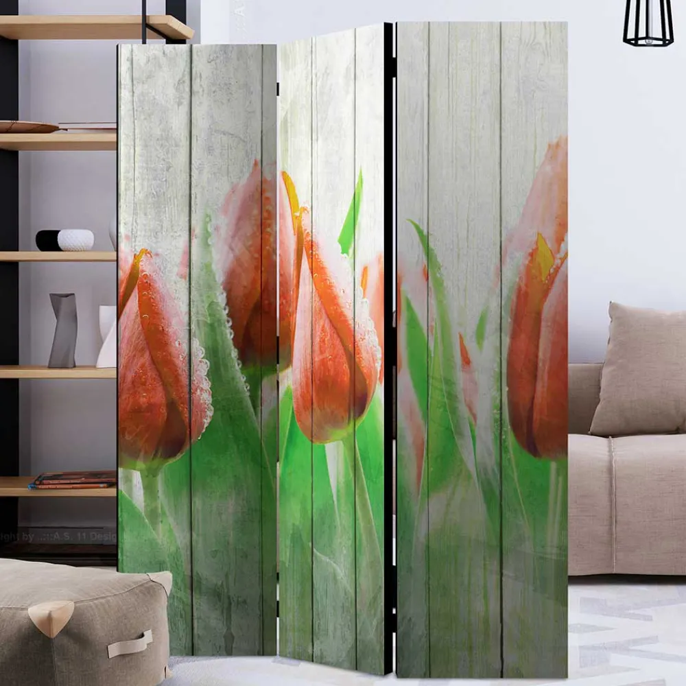 Wohnen Wohnzimmer-Regale|Paravents*Kunstdruck Paravent Tulpen vor Holzwand - Filicudio