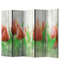 Wohnen Wohnzimmer-Regale|Paravents*Kunstdruck Paravent Tulpen vor Holzwand - Filicudio