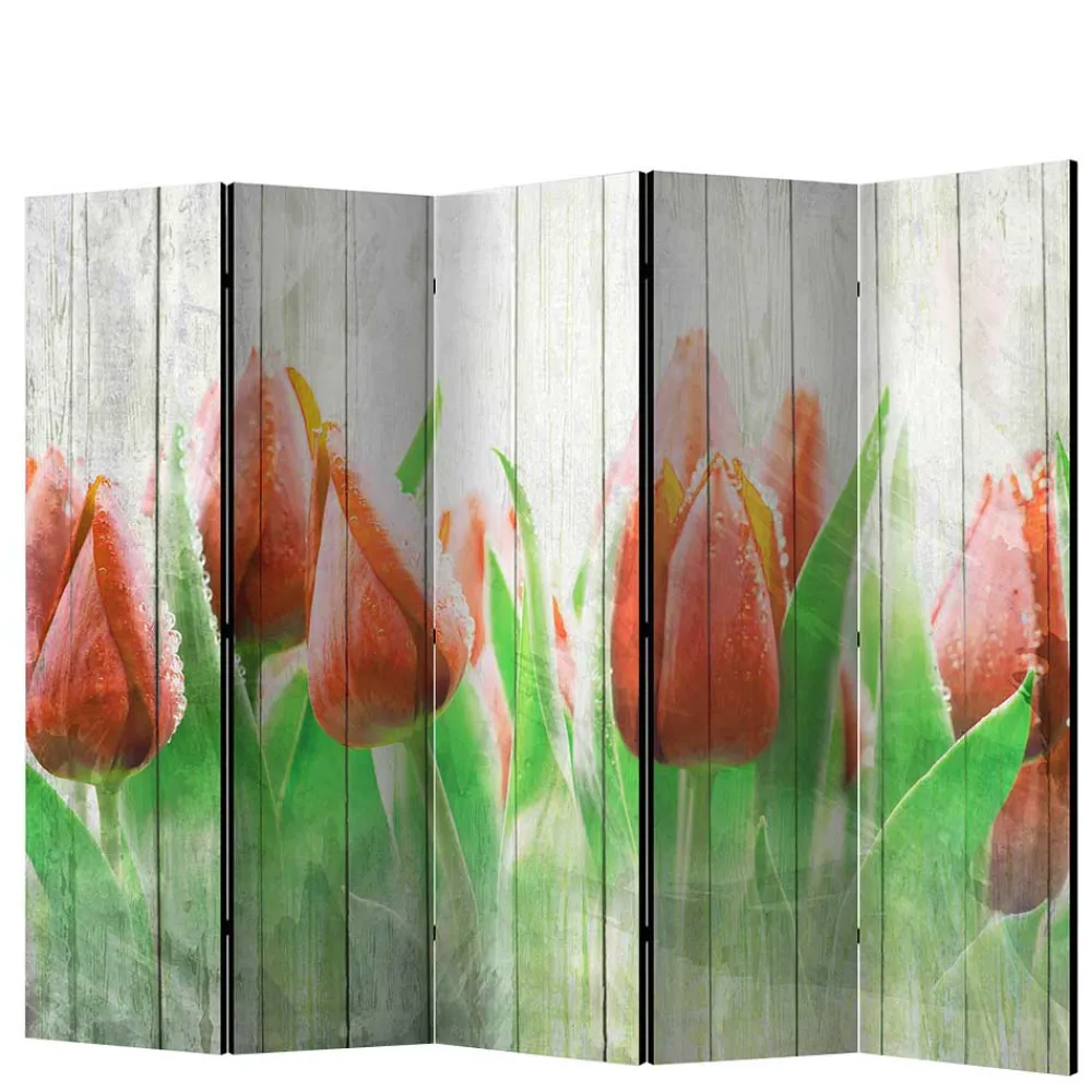 Wohnen Wohnzimmer-Regale|Paravents*Kunstdruck Paravent Tulpen vor Holzwand - Filicudio