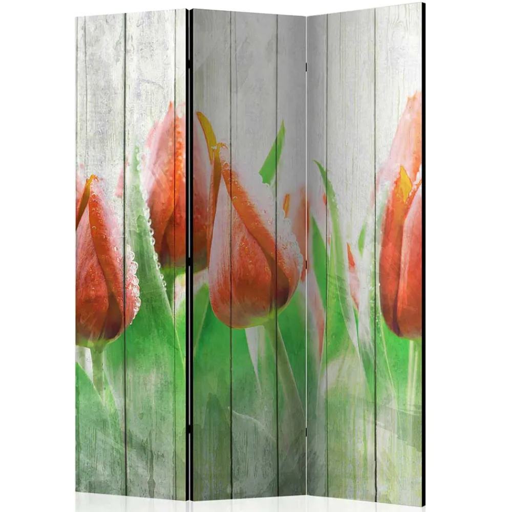 Wohnen Wohnzimmer-Regale|Paravents*Kunstdruck Paravent Tulpen vor Holzwand - Filicudio