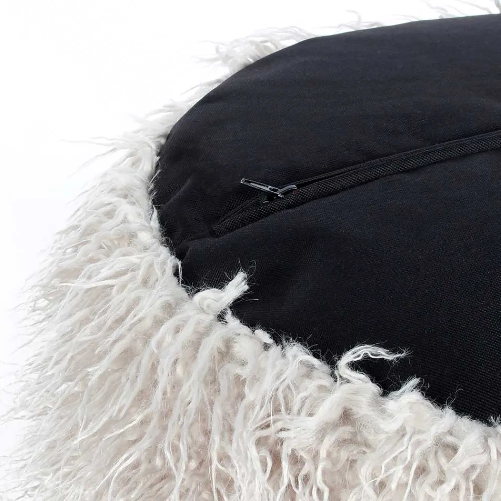 Wohnen Graue Möbel|Retro Möbel*Kunstfell Pouf in Hellgrau mit Cord Dunkelgrau - Valbera