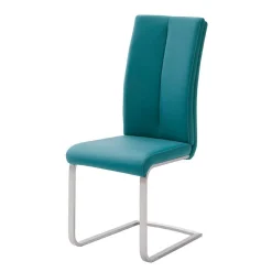 Wohnen Wohnzimmerstühle*Kunstleder Polsterstuhl in Petrol Fascinationa mit Schwinggestell Edelstahl (4er Set)