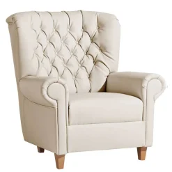 Wohnen Kunstleder Wohnzimmersessel in Beige und Buche - That