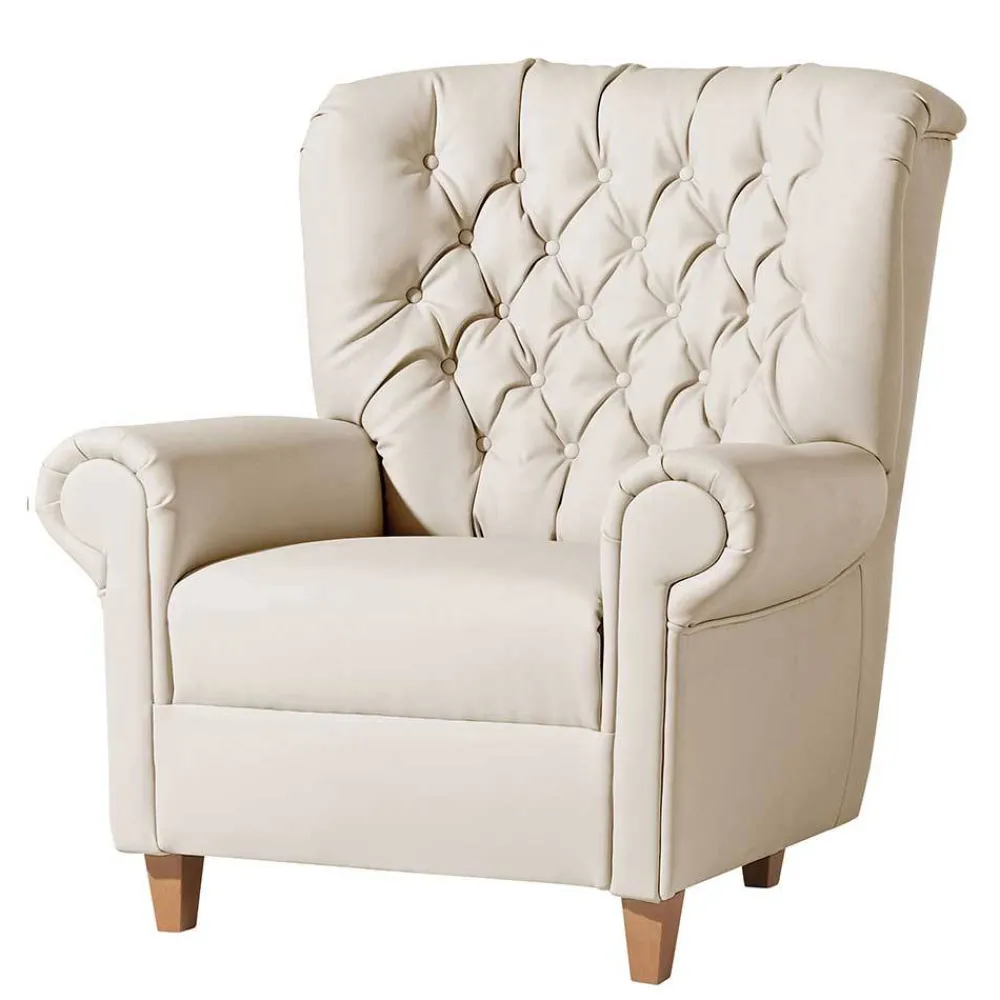 Wohnen Kunstleder Wohnzimmersessel in Beige und Buche - That