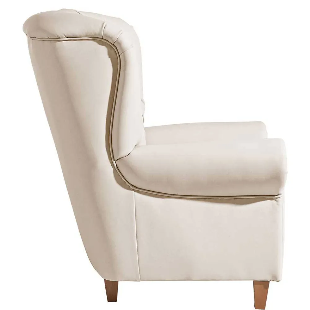 Wohnen Kunstleder Wohnzimmersessel in Beige und Buche - That