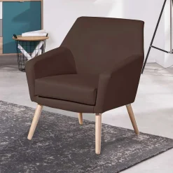 Wohnen Braune Möbel|Retro Möbel*Kunstleder-Sessel in Braun und Buche Natur - Astina