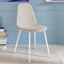 Wohnen Rattanmöbel*Kunstrattan Esszimmerstuhl in Weiß Beige Neptun mit Metall Gestell (4er Set)