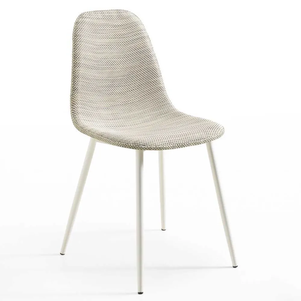 Wohnen Rattanmöbel*Kunstrattan Esszimmerstuhl in Weiß Beige Neptun mit Metall Gestell (4er Set)