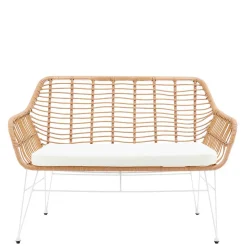 Wohnen Rattanmöbel|Küchenbänke*Kunstrattan Geflecht Bank in Natur & Weiß - Kerym