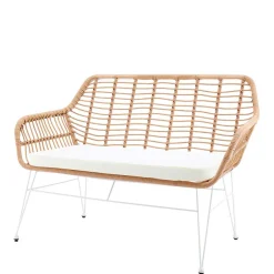 Wohnen Rattanmöbel|Küchenbänke*Kunstrattan Geflecht Bank in Natur & Weiß - Kerym