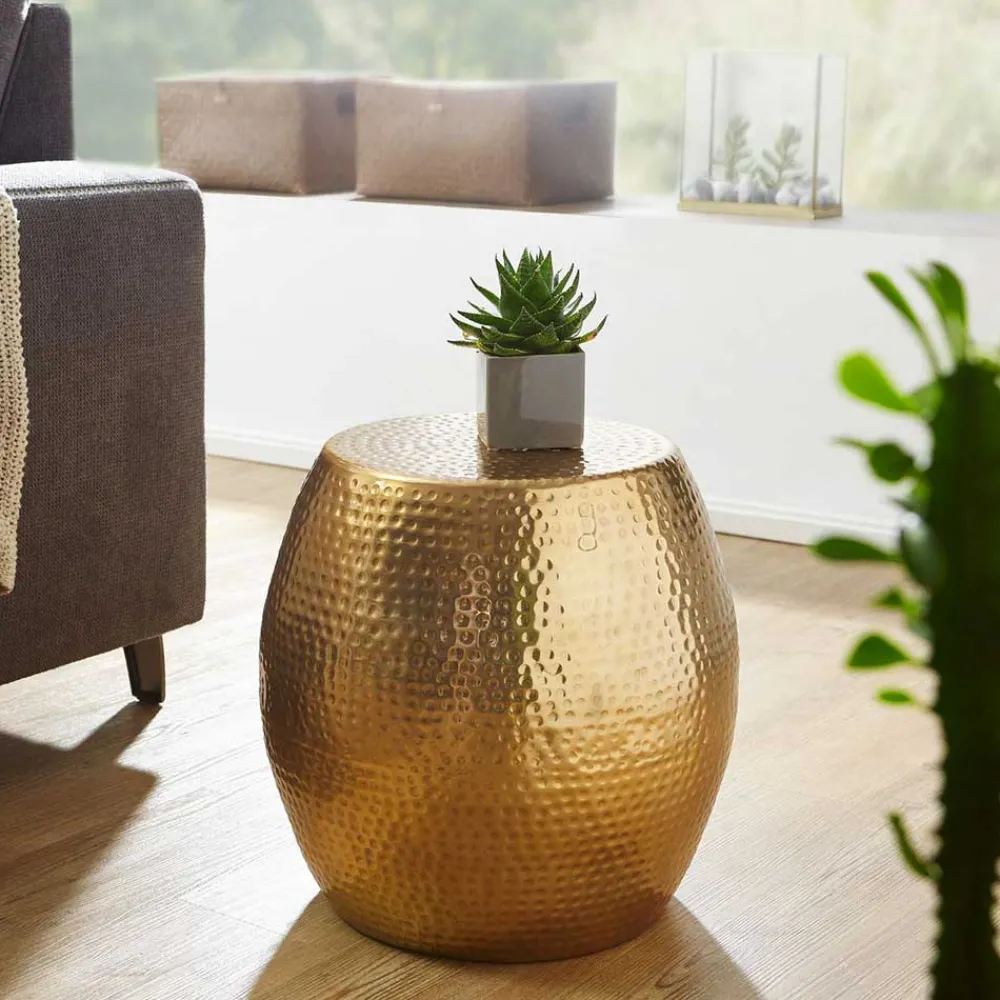 Wohnen Lackierter Metall-Beistelltisch in Gold - Franc