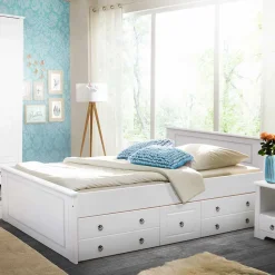 Wohnen Jugendbetten*Lackiertes Kiefernholz Ehebett in Weiß - Velriva