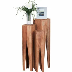 Wohnen Designermöbel*Landhaus Blumenständer Set Pisino aus Massivholz naturbelassen (dreiteilig)