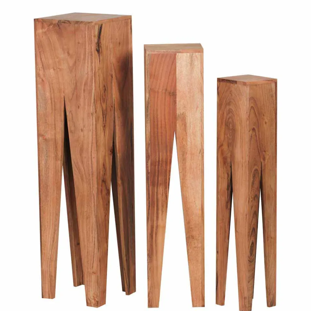 Wohnen Designermöbel*Landhaus Blumenständer Set Pisino aus Massivholz naturbelassen (dreiteilig)