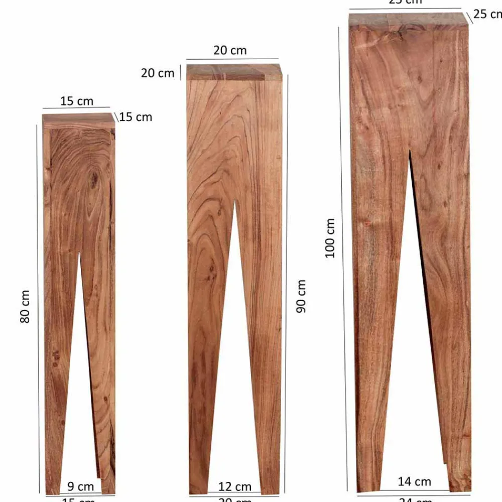 Wohnen Designermöbel*Landhaus Blumenständer Set Pisino aus Massivholz naturbelassen (dreiteilig)