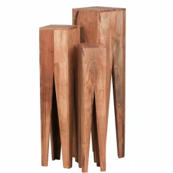 Wohnen Designermöbel*Landhaus Blumenständer Set Pisino aus Massivholz naturbelassen (dreiteilig)